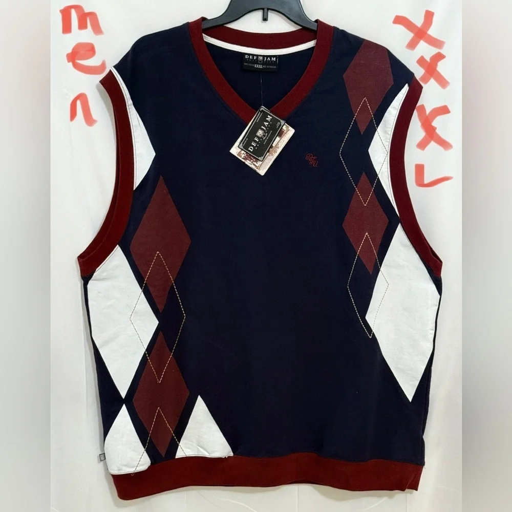 Red and Blue V-Neck Sweater with Classic Design